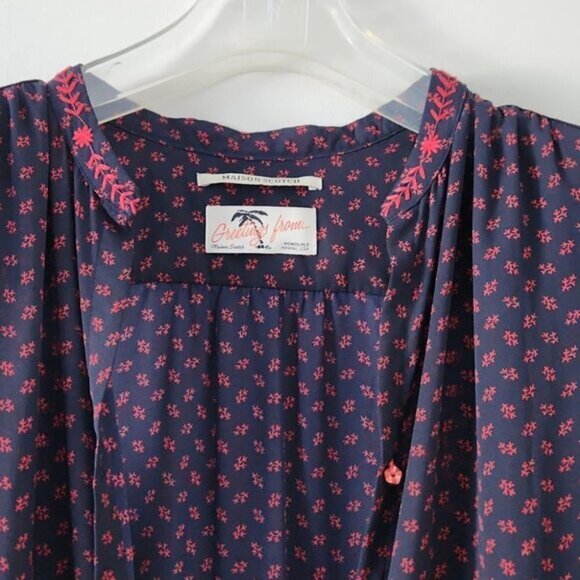 MAISON SCOTCH | Hawaiian jumpsuit hibiscus navy coral red sz 6 - Picture 9 of 11